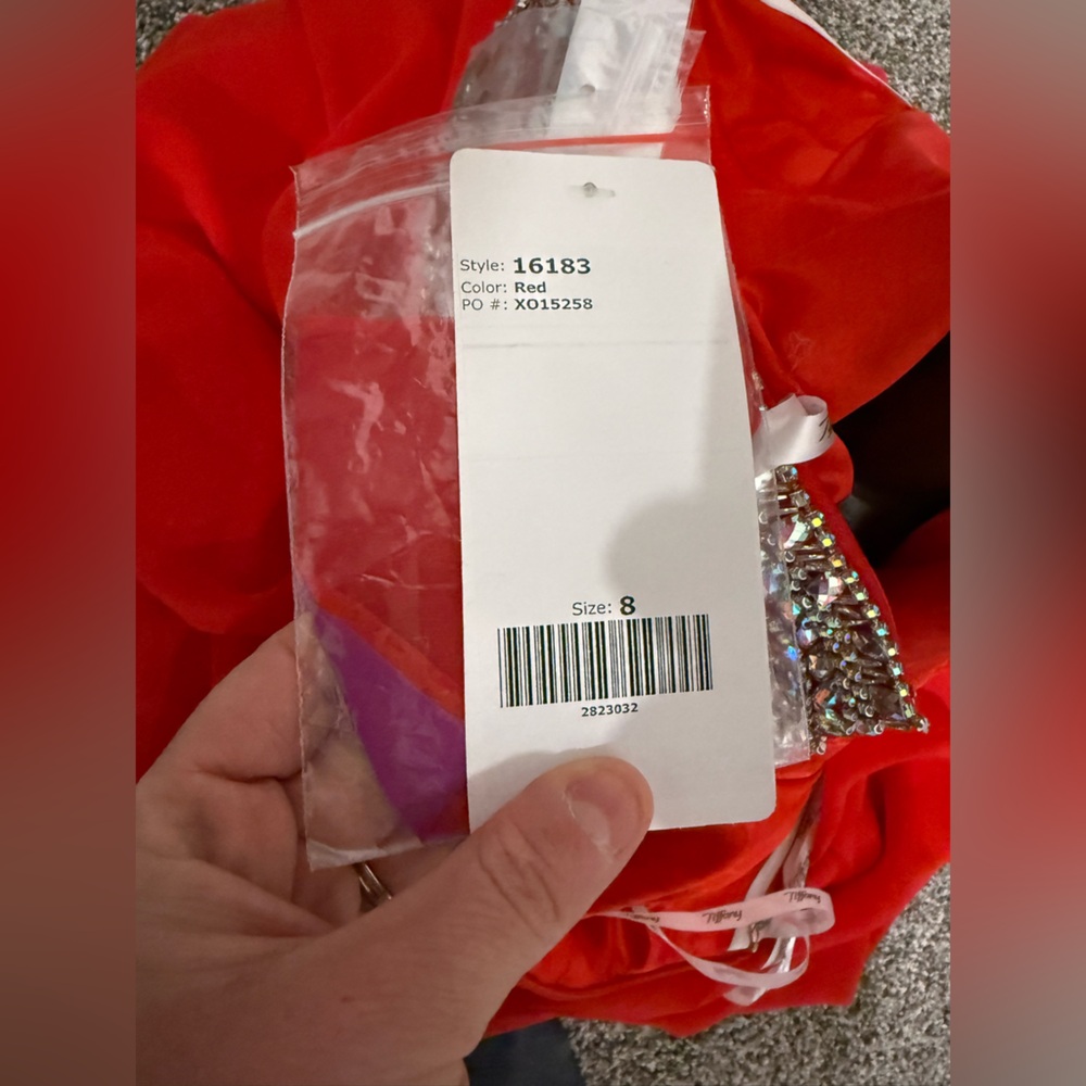 NWT Tiffany Designs red strapless prom dress - Picture 16 of 16